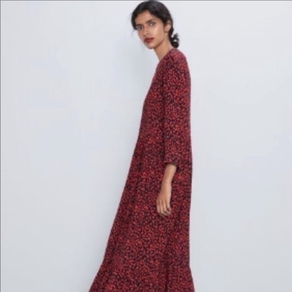 NWOT Zara Dress, Midi, red-black leopard print, size large - Picture 2 of 10